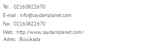 Saydam Planet Otel telefon numaralar, faks, e-mail, posta adresi ve iletiim bilgileri